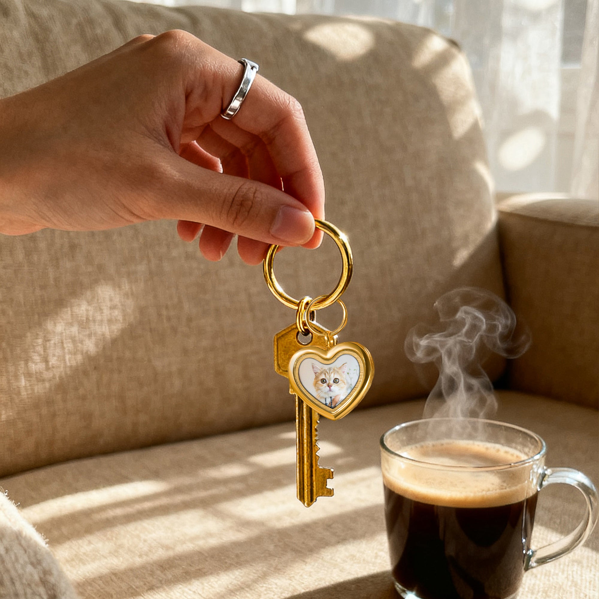 Glass Heart Photo Locket Pet Memorial Keychain