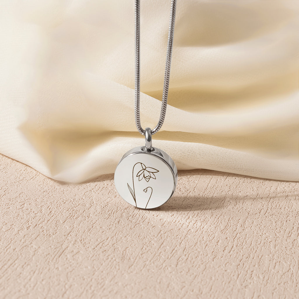 Classic Round Birth Flower Memorial Necklace