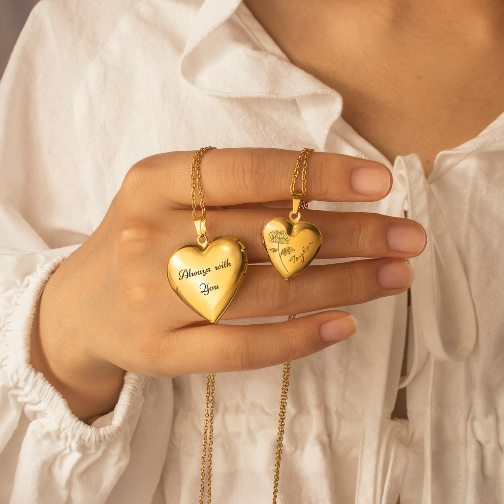 Personalized Birth Flower and Name Heart Photo Locket