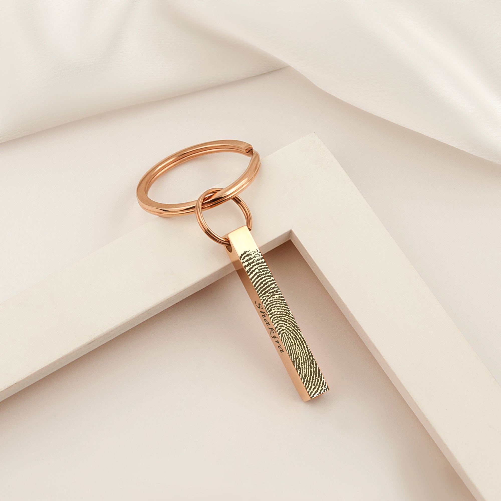 Personalized Fingerprint 4-Sided Bar Memorial Ashes Holder Key Chain