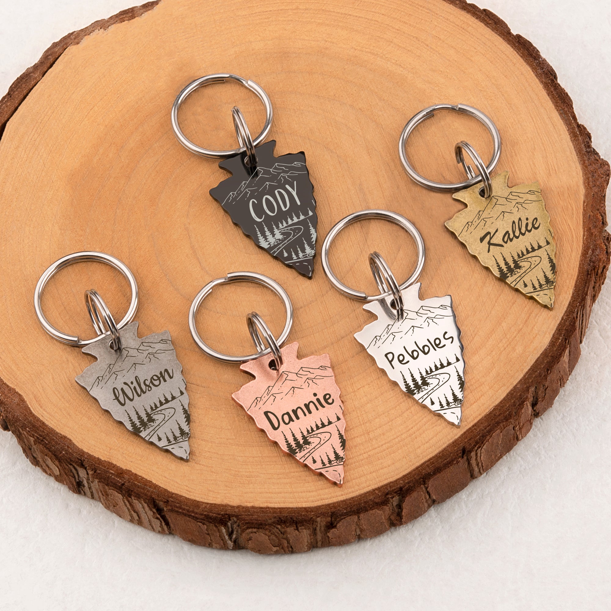 Personalized Arrowhead Shaped Mountain Road Themed Pet ID Dog Tag