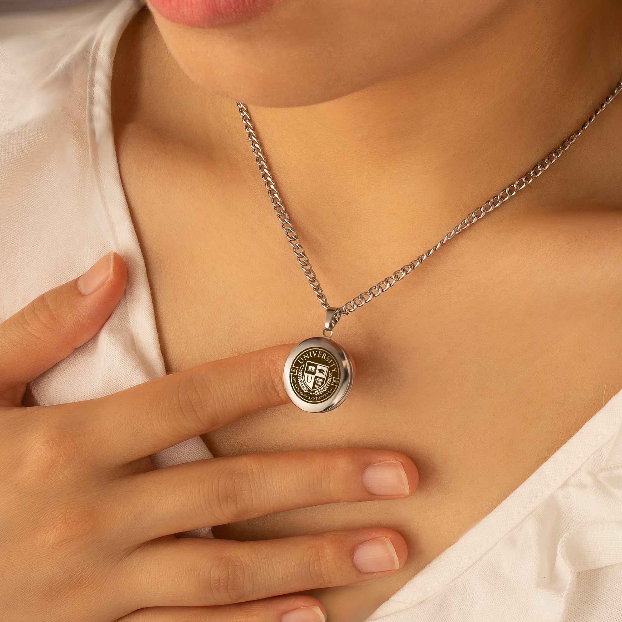 Round Logo Emblem Photo Locket Necklace