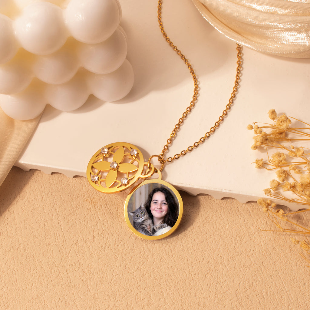 Four Leaf Pet Memorial Photo Necklace