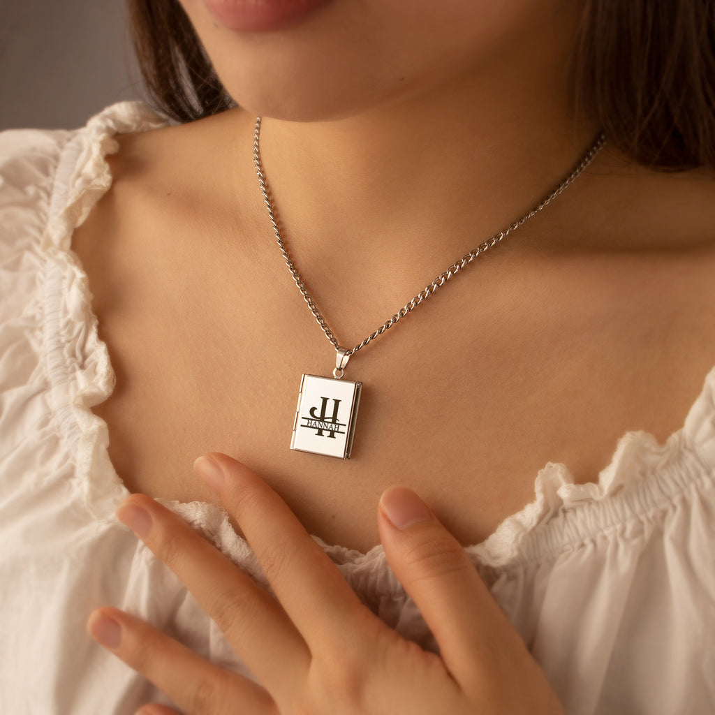 Square Name Photo Locket Necklace