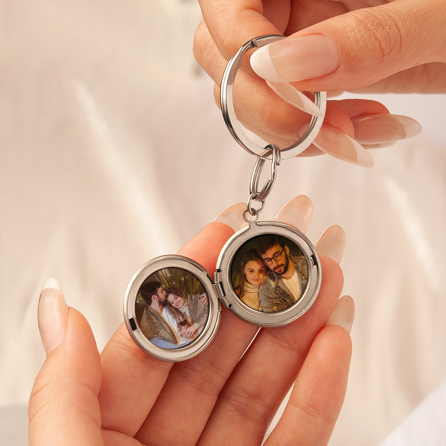 Custom Name Photo Locket Key Chain