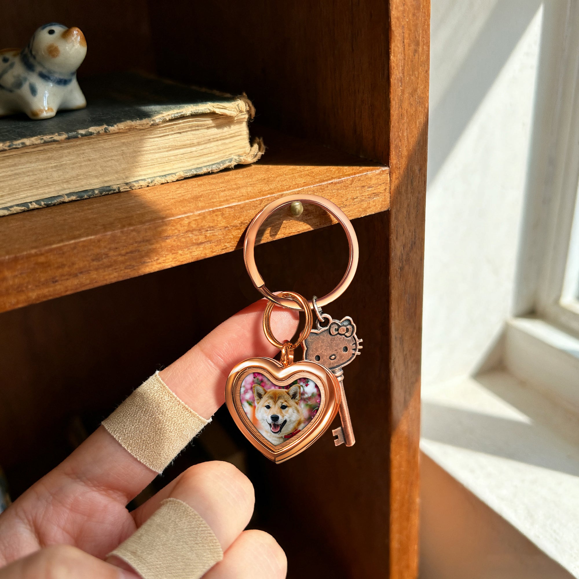 Glass Heart Photo Locket Pet Memorial Keychain