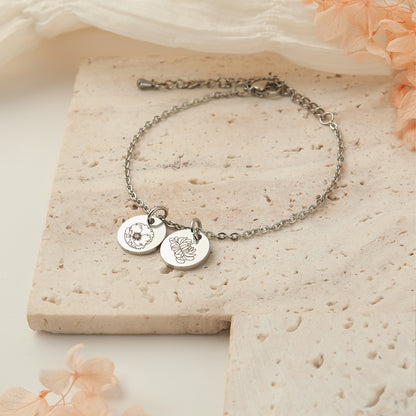 Custom Birth Flower Mini Charm Stainless Steel Bracelet