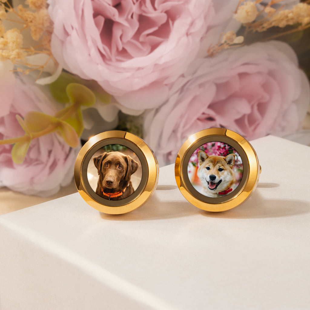 Glass Photo Locket Pet Memorial Cufflinks