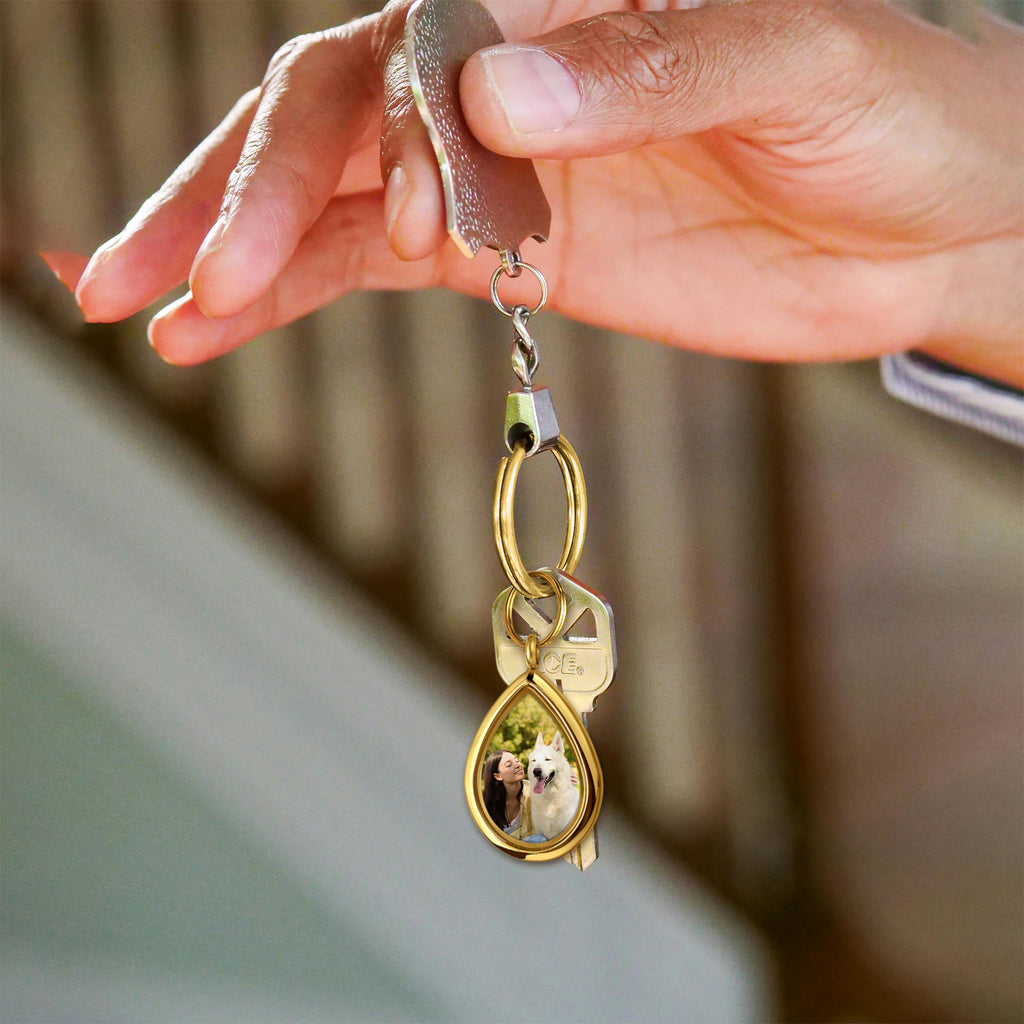 Glass Teardrop Pet Memorial Photo Locket Keychain