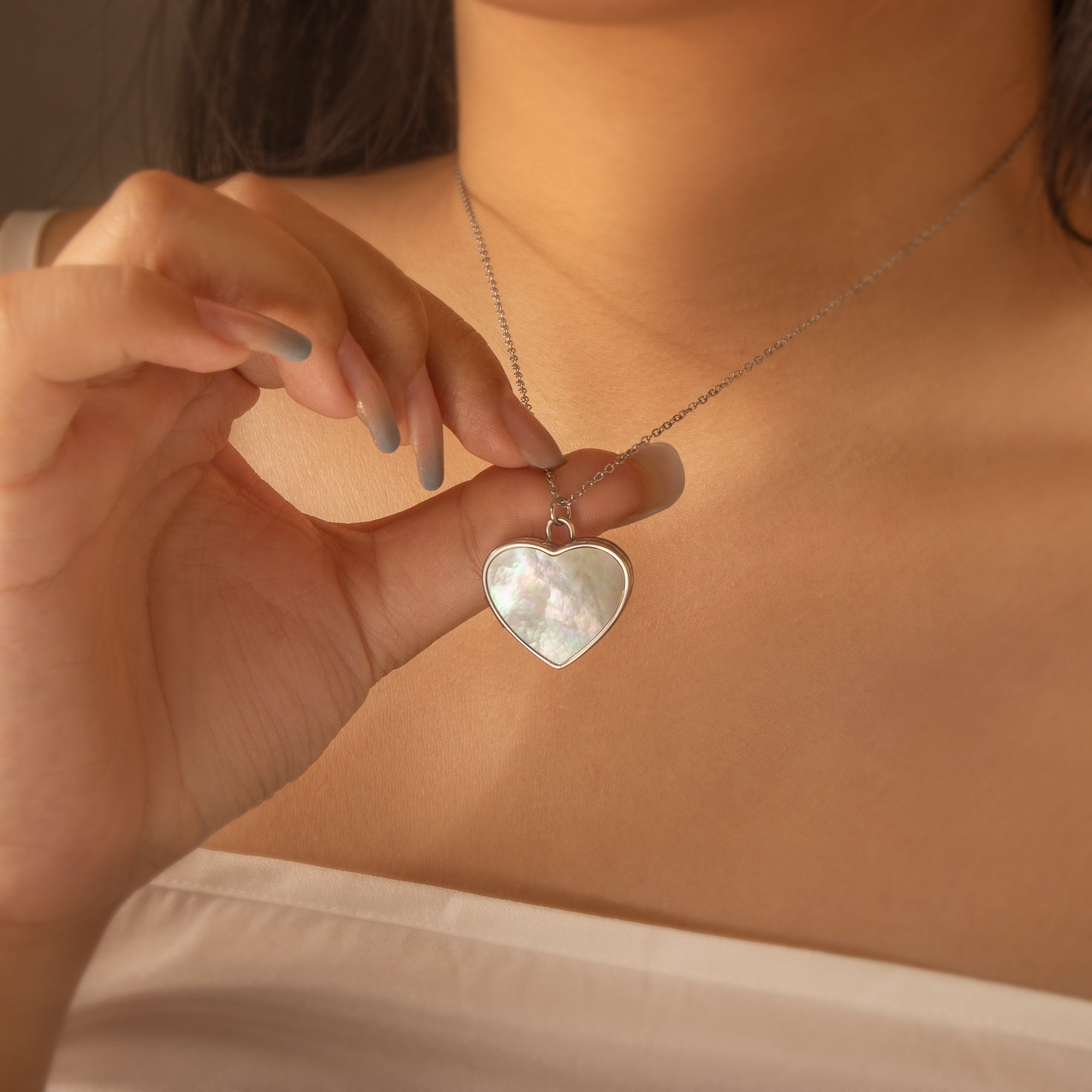 Pearl Heart Photo Locket Necklace