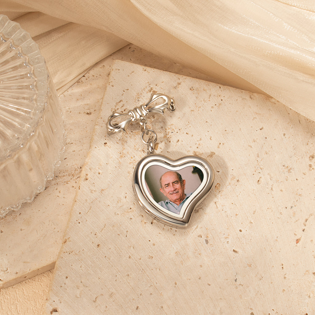 Glass Sideways Heart Graduation Photo Locket Brooch Pin