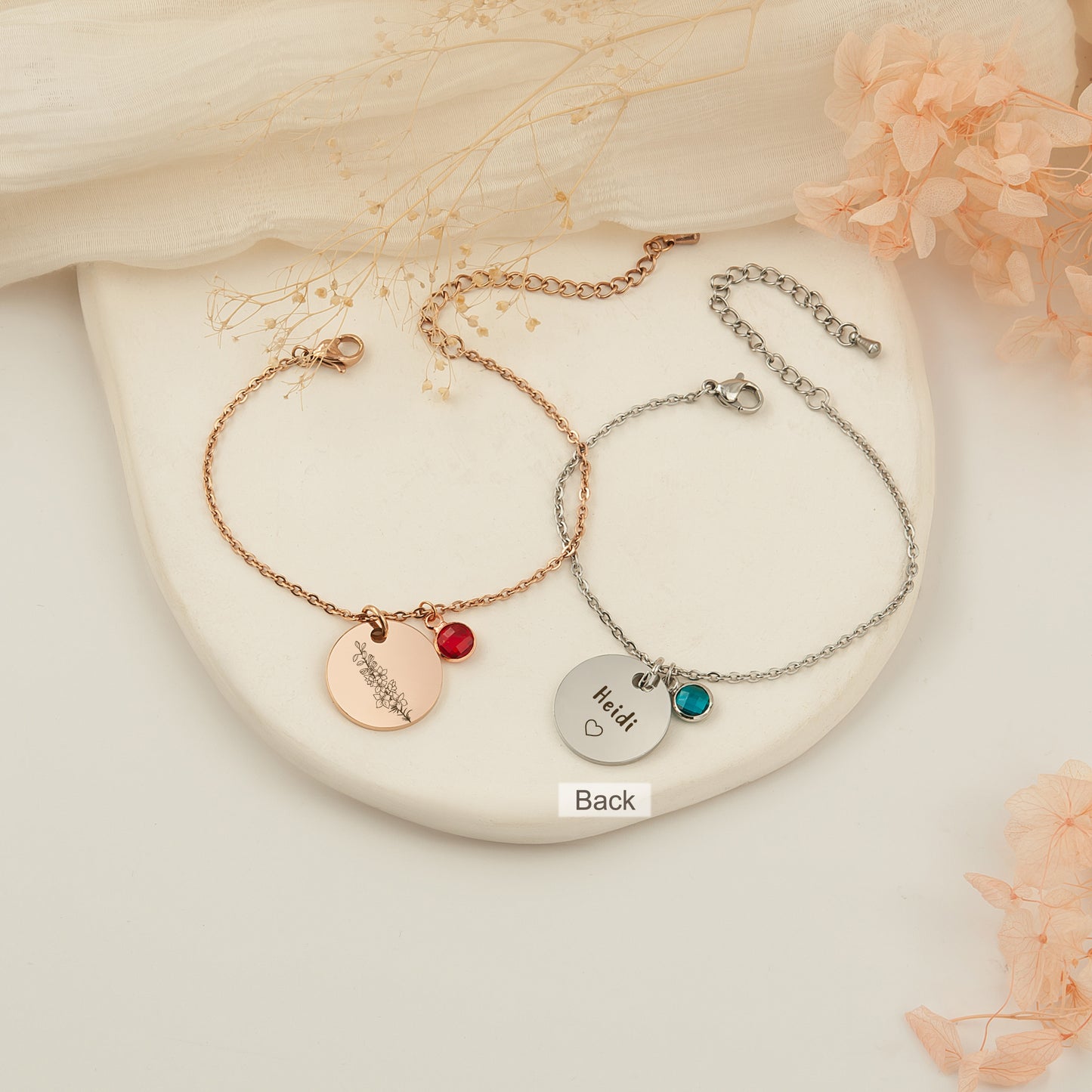 Custom Birth Flower and Birthstone Charm Bracelet