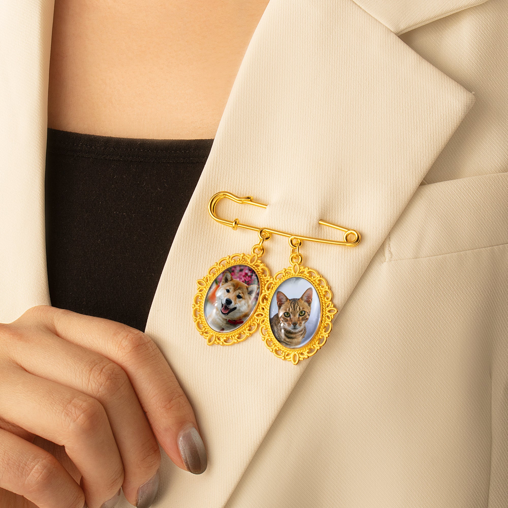 Horizontal Oval Pet Memorial Photo Brooch Pin