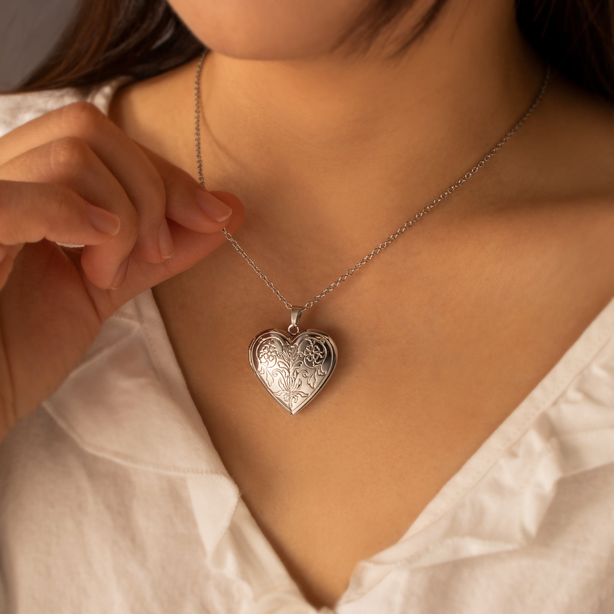 Symmetrical Floral Pet Photo Heart Locket