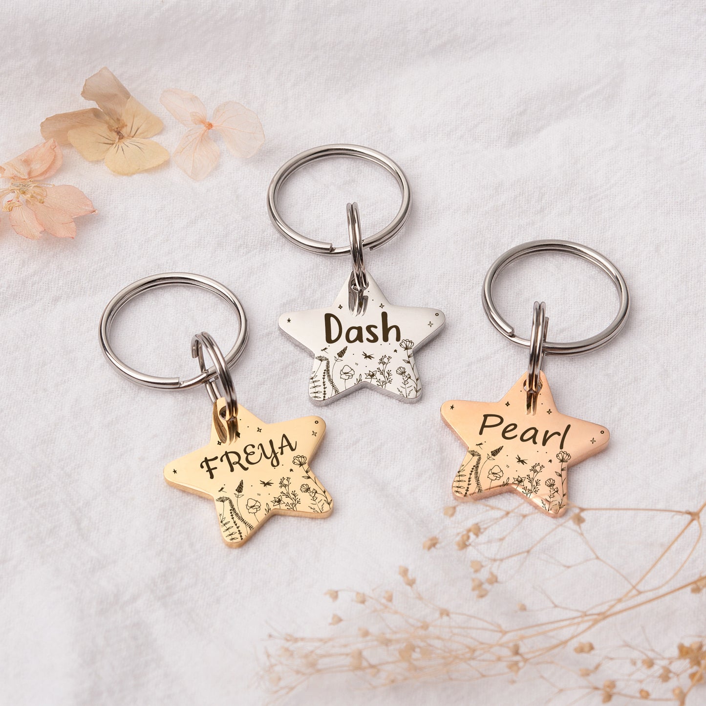 Star Shaped Wildflowers Themed Pet Tag