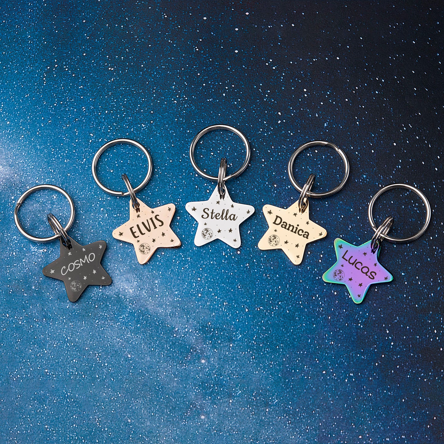 Personalized Space Themed Star Shaped Pet ID Dog Tag