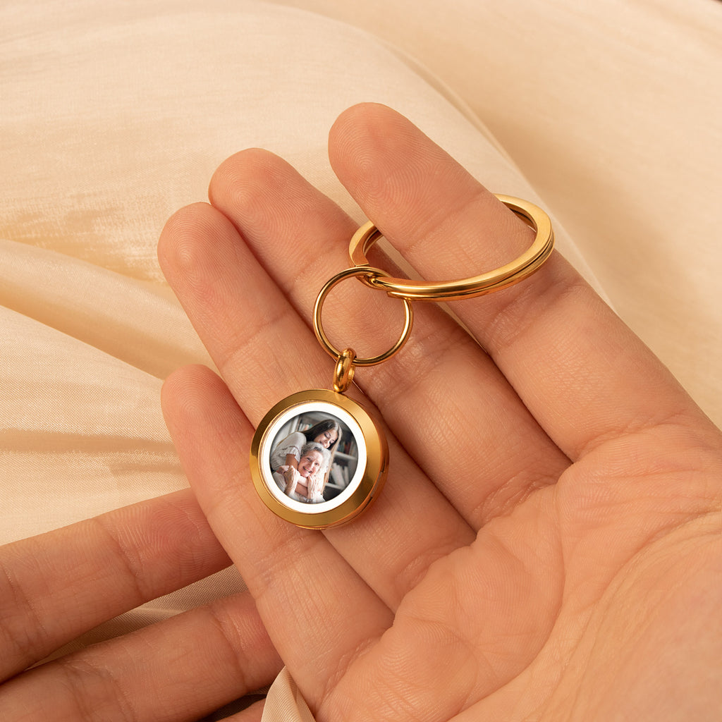 Round Photo Locket Memorial Keychain