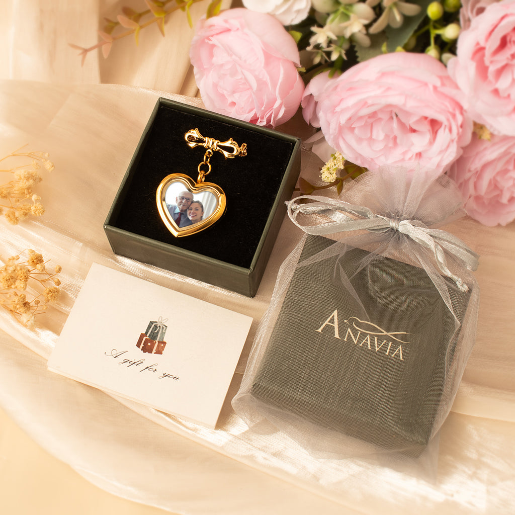 Glass Heart Wedding Photo Locket Brooch Pin