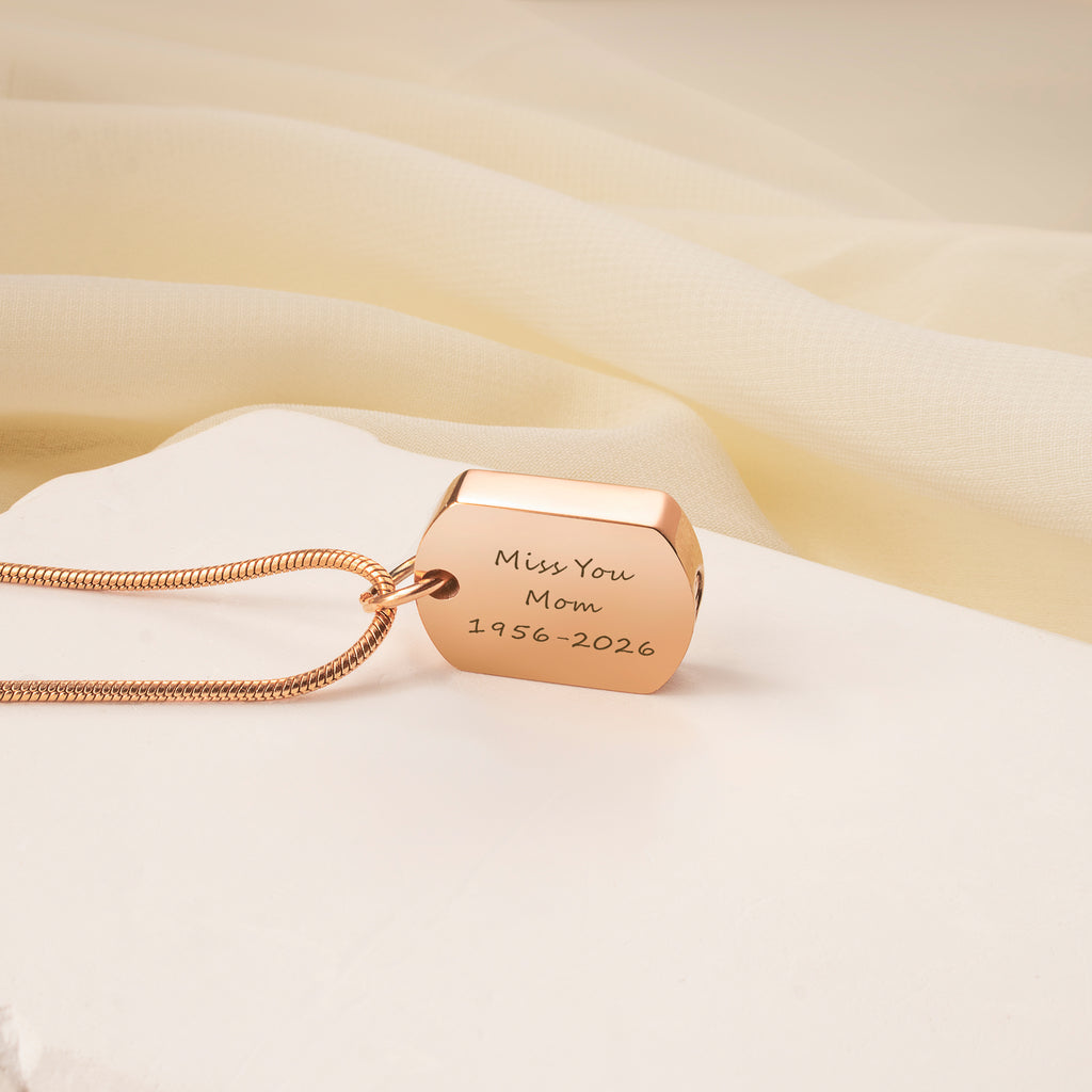 Vertical Engraving Memorial Dog Tag Urn Necklace