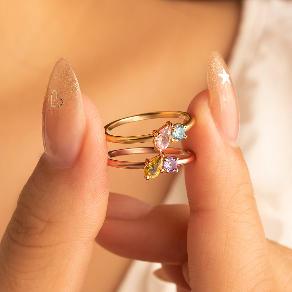 Round & Teardrop Shaped Birthstone Ring