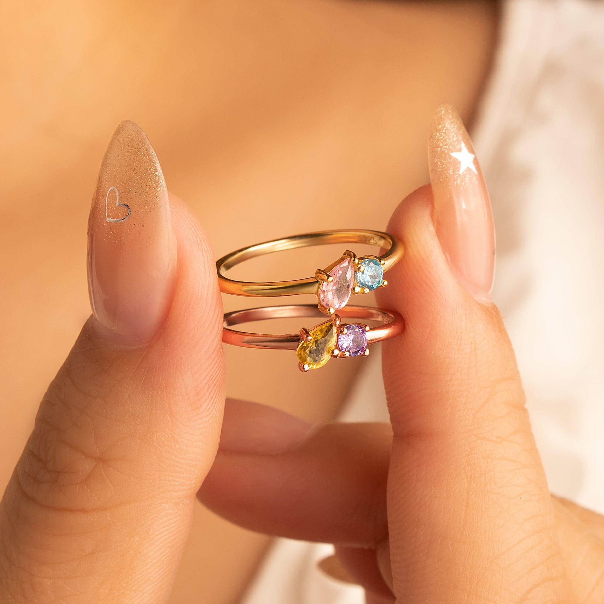 Round & Teardrop Shaped Birthstone Ring