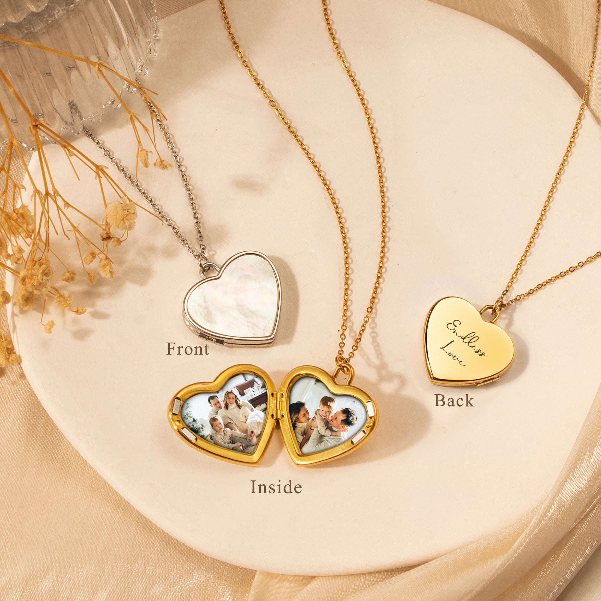 Pearl Heart Pet Memorial Photo Locket Necklace – Personalized Pet