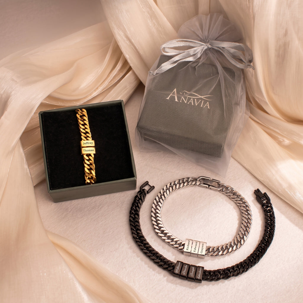 Personalized Men's Engraved Cube Bracelet