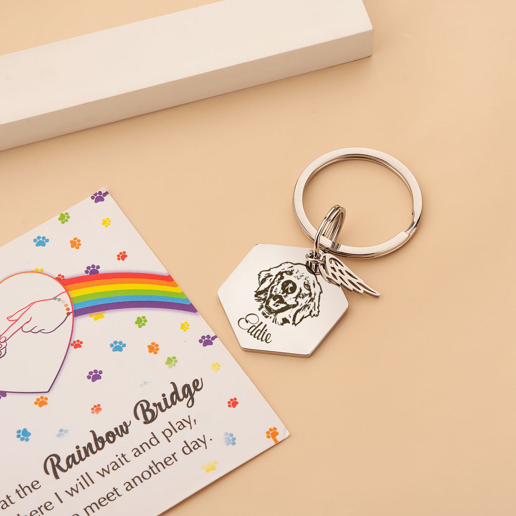 Hexagon Pet Portrait Pet ID Key Chain
