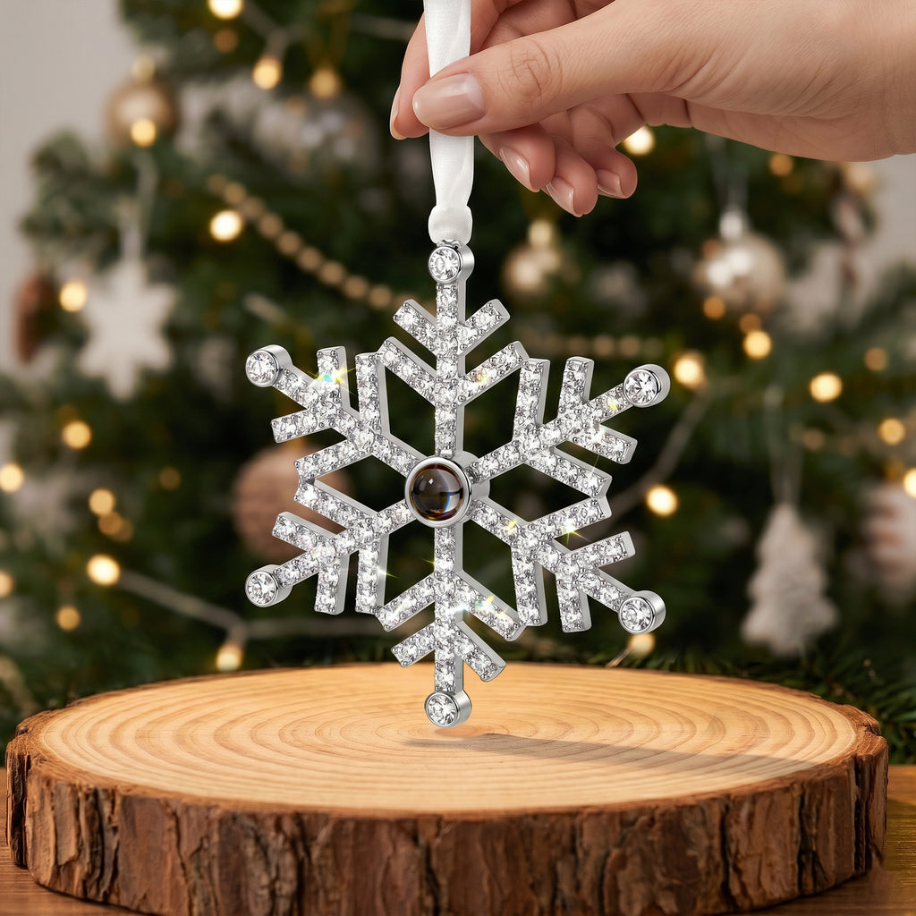 Rhinestone Snowflake Photo Projection Christmas Ornament