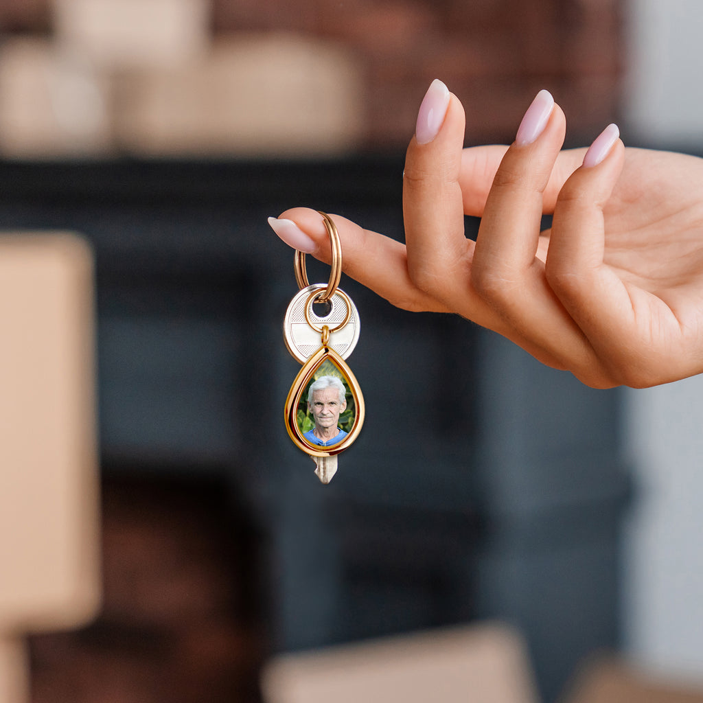 Glass Teardrop Photo Locket Memorial Keychain
