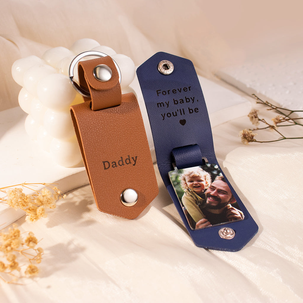 Personalized Men's Leather Photo Keychain