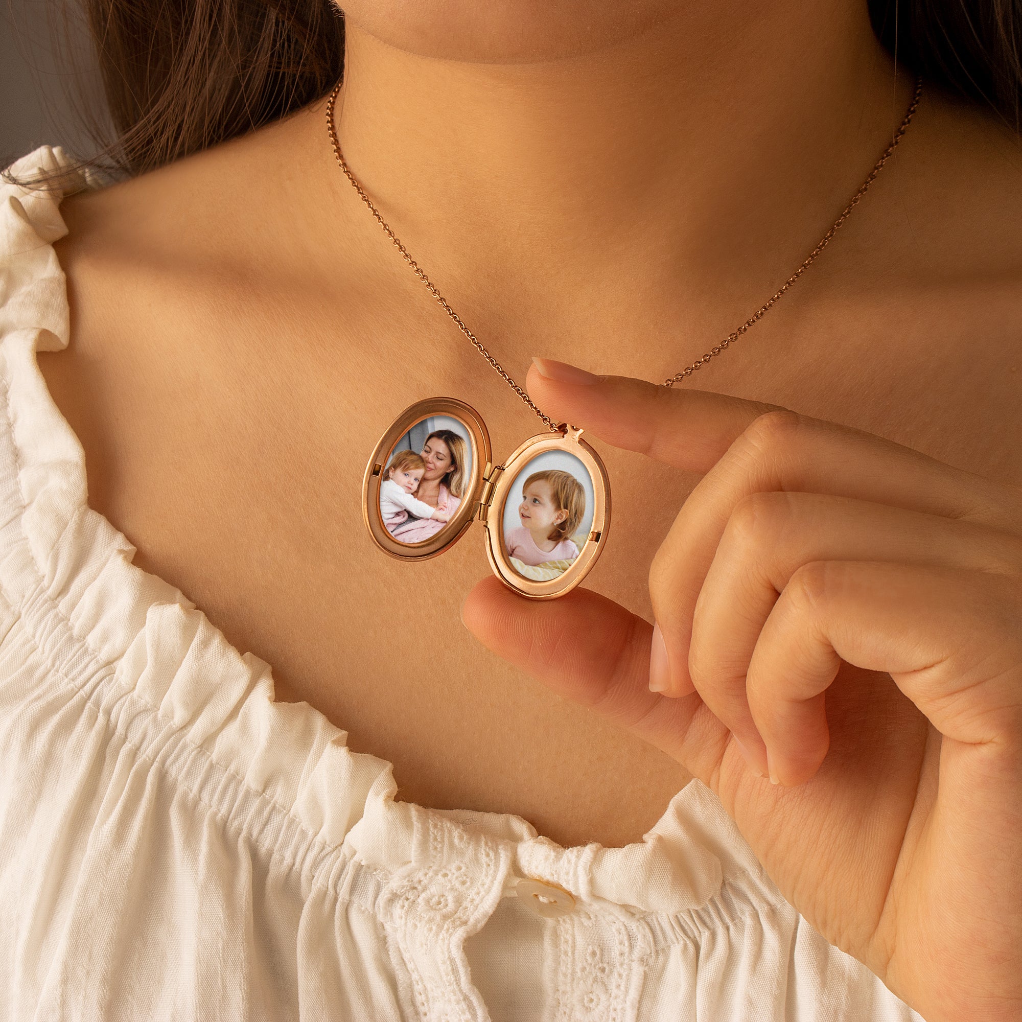 Oval Birth Flower Photo Locket Necklace