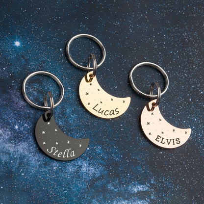 Personalized Space Themed Moon Shaped Pet ID Dog Tag