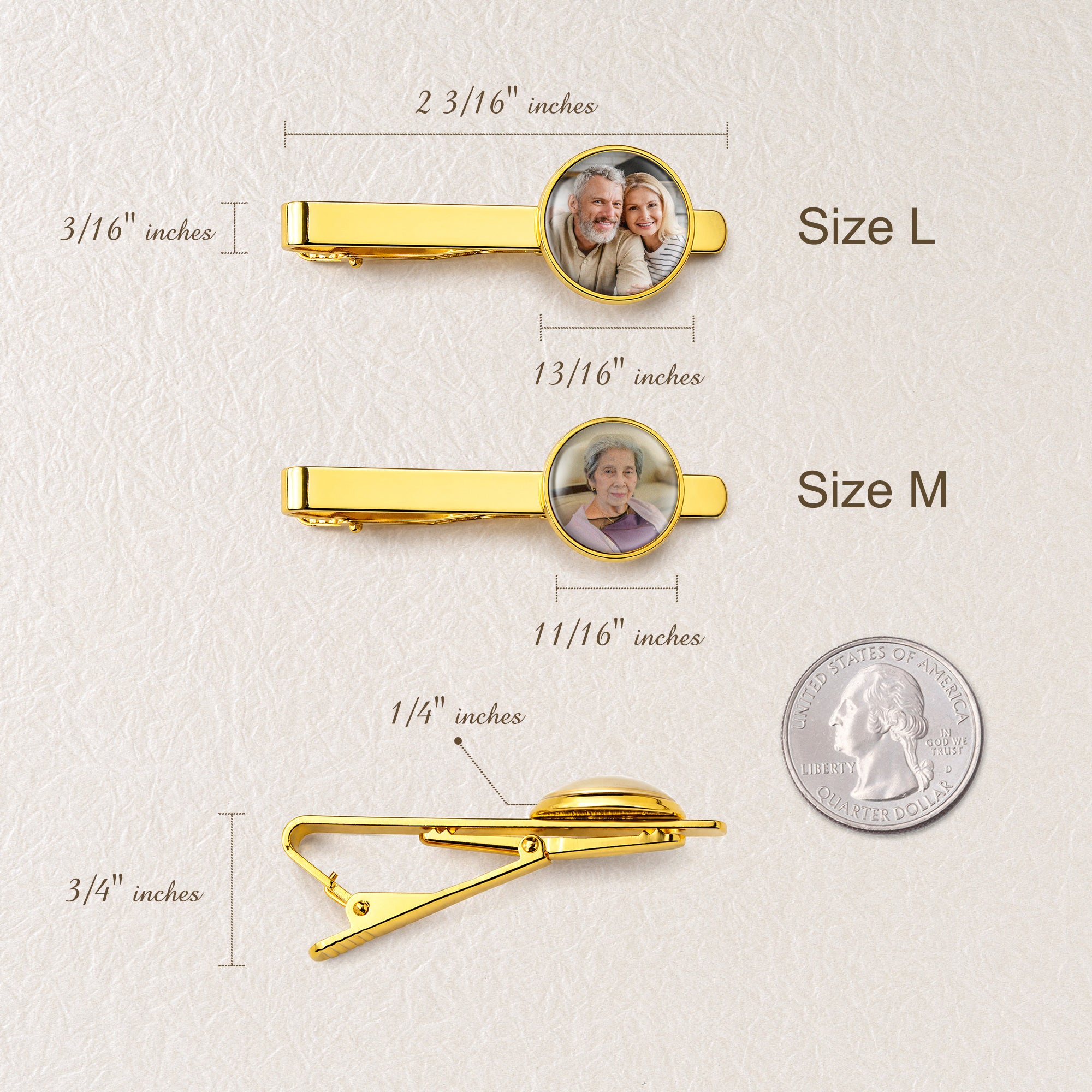 Round Wedding Tie Clip with Glass Dome Cab