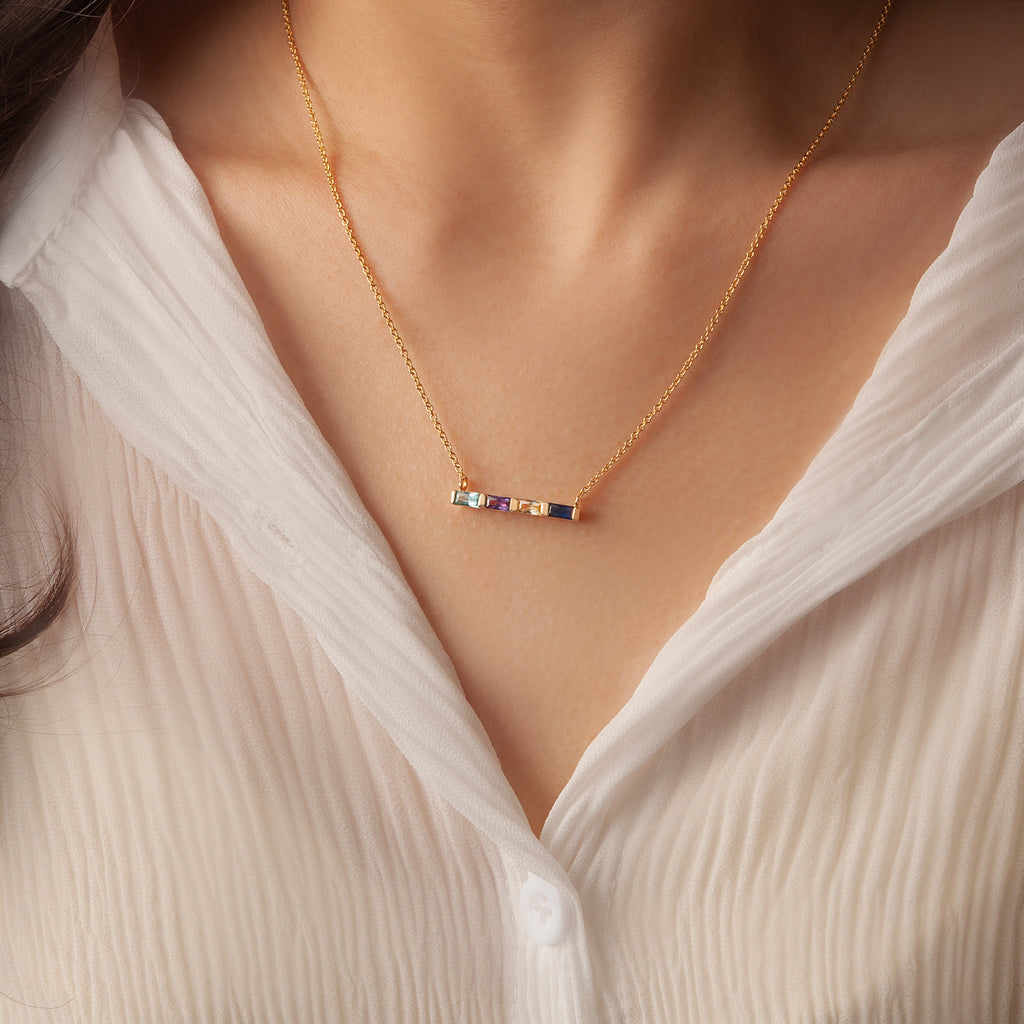 Birthstone Baguette Bar Necklace