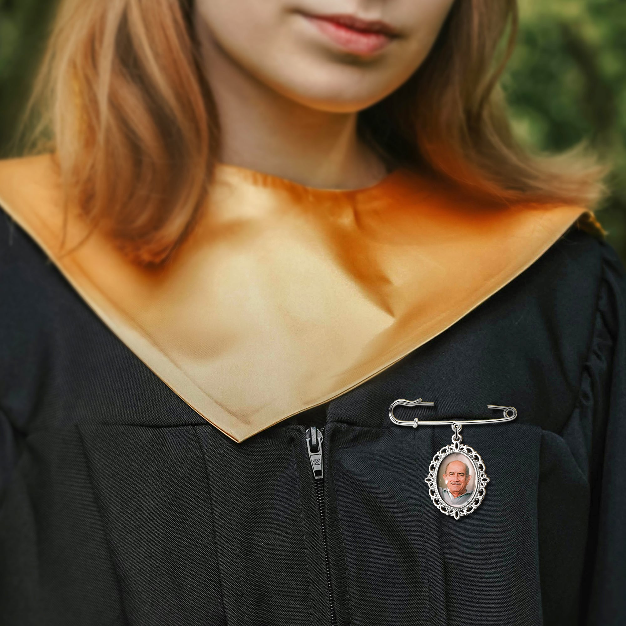 Vertical Oval Vintage Graduation Photo Brooch Pin
