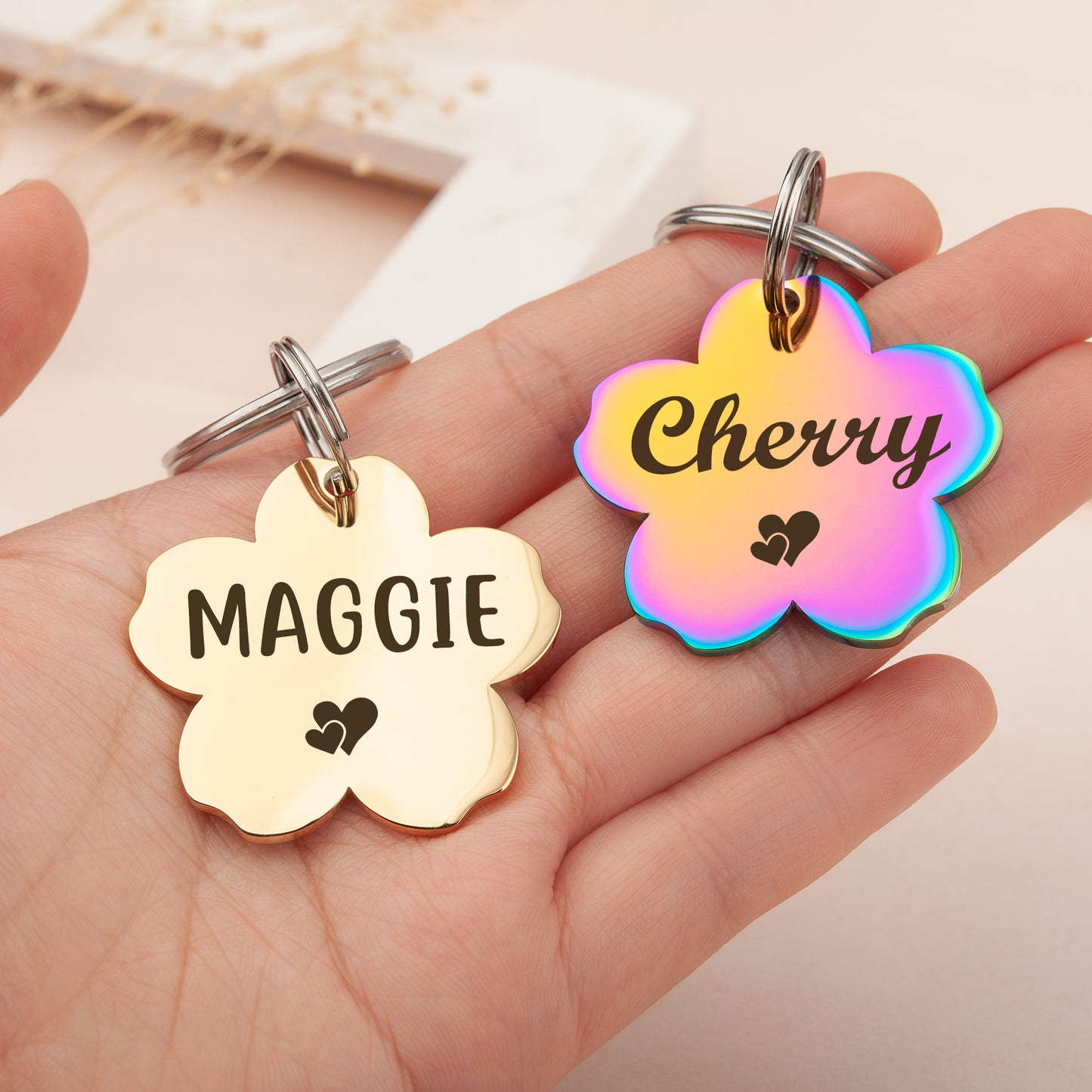 Custom Cherry Blossom Pet ID Dog Tag