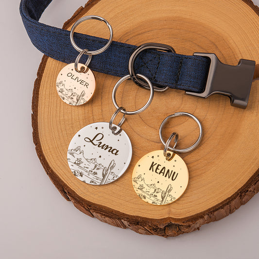 Personalized Desert Starry Sky Round Shaped Pet ID Dog Tag for Cat or Dog