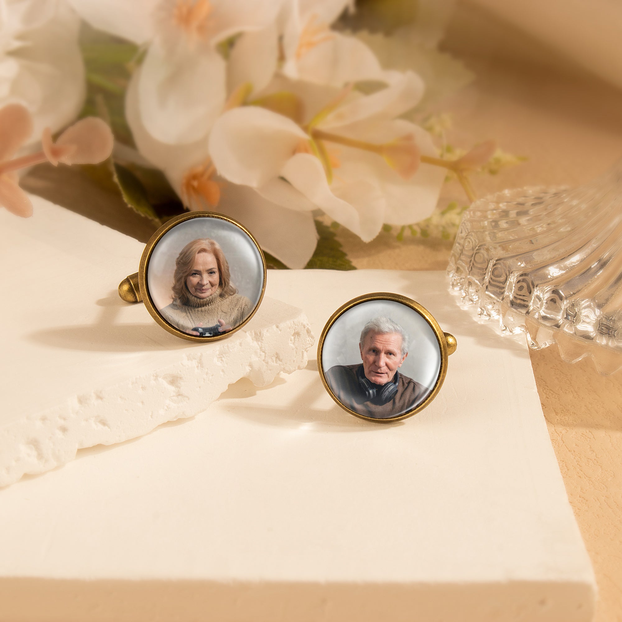 Round Photo Cufflinks with Glass Dome Cab
