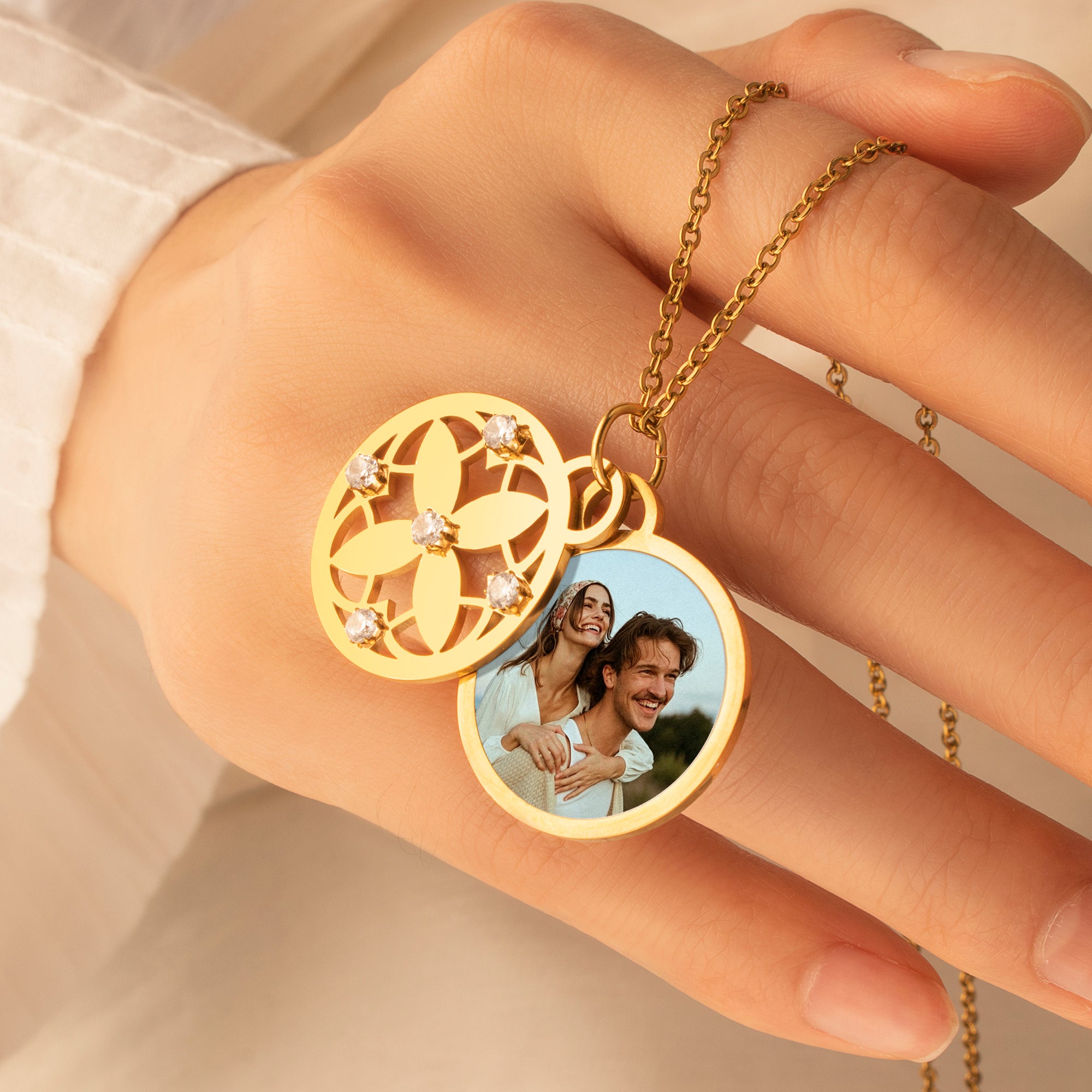Four Leaf Photo Necklace