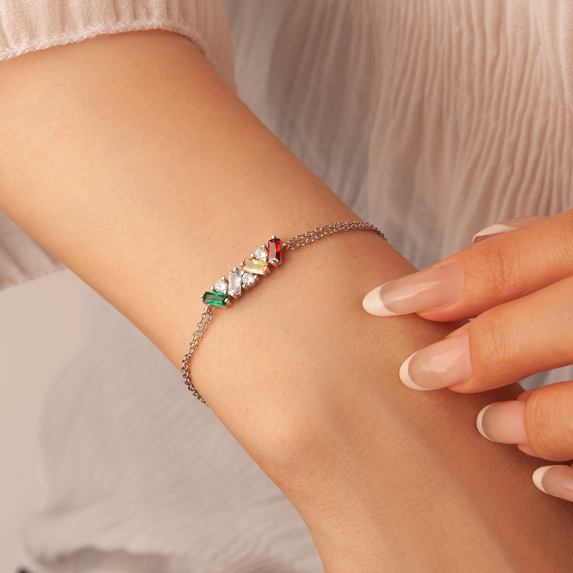 Personalized Birthstone Double Chain Bracelet