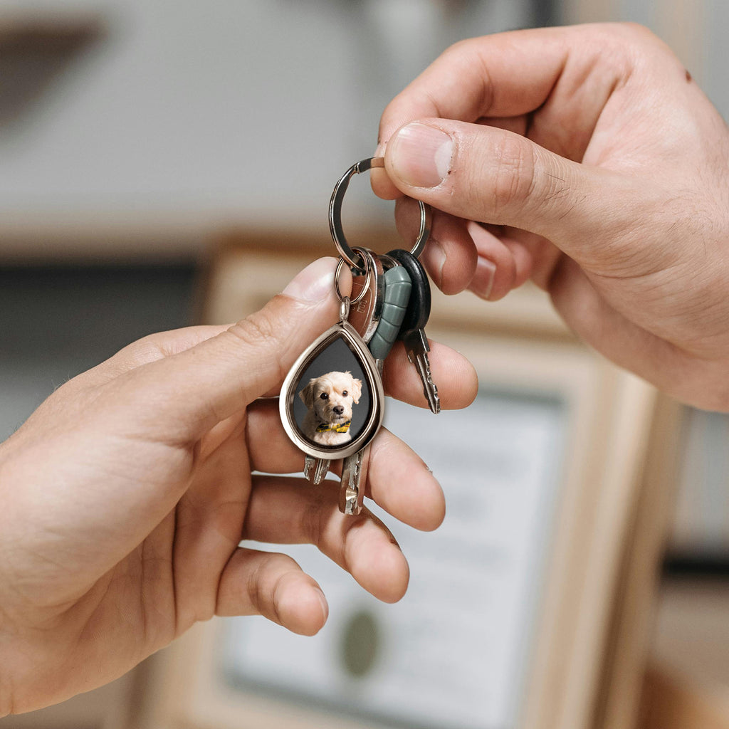 Glass Teardrop Pet Memorial Photo Locket Keychain