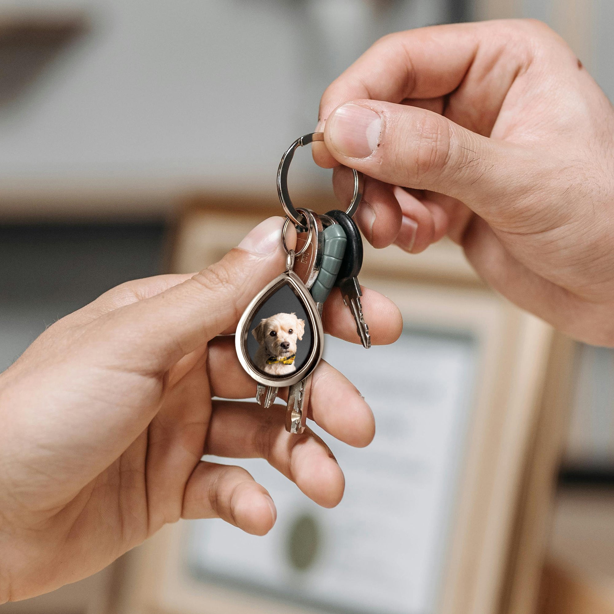Glass Teardrop Pet Memorial Photo Locket Keychain