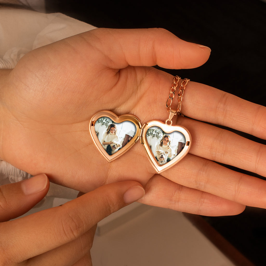 Symmetrical Floral Pet Photo Heart Locket