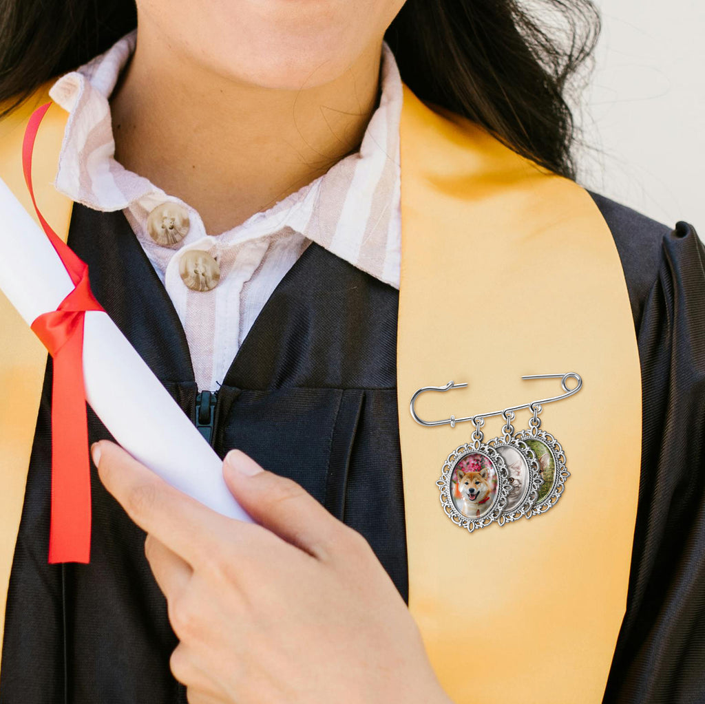 Horizontal Oval Graduation Photo Brooch Pin