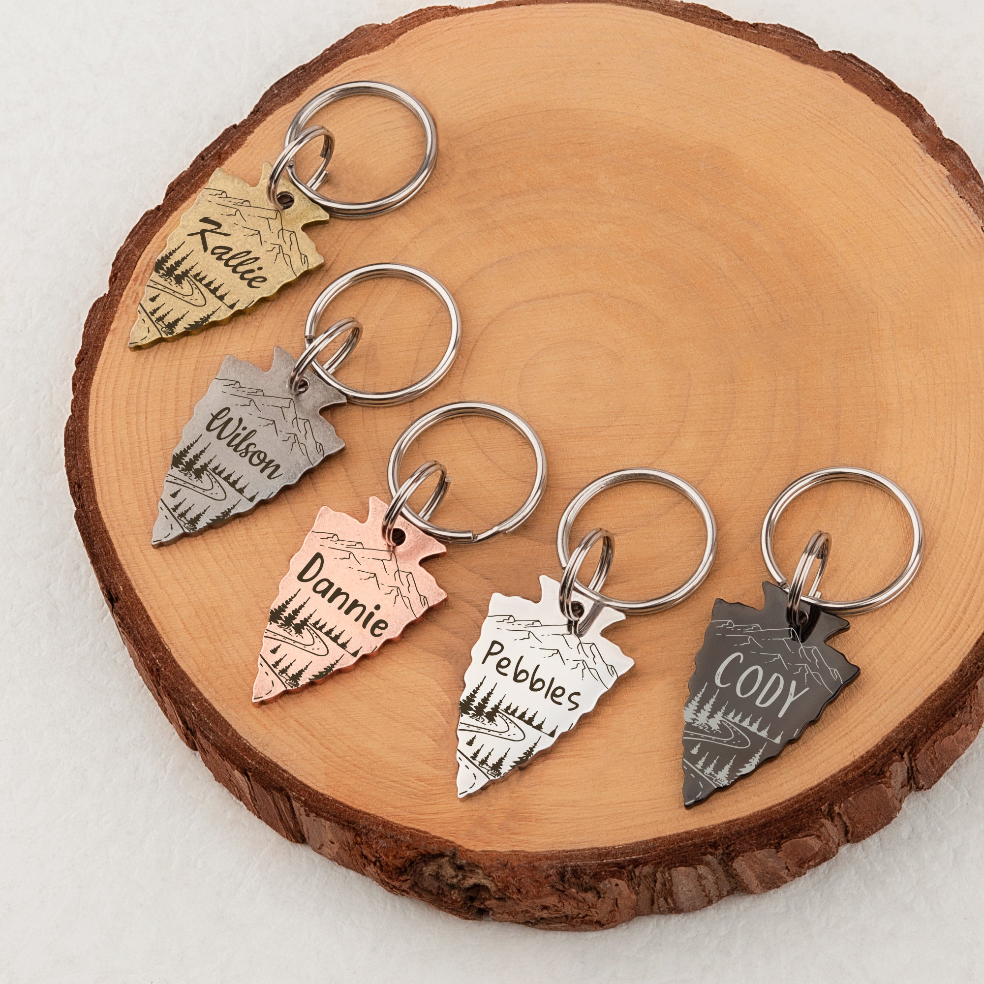 Personalized Arrowhead Shaped Mountain Road Themed Pet ID Dog Tag