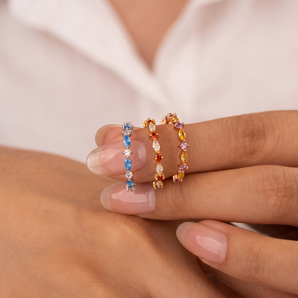 Personalized Marquise and Round Birthstone Ring