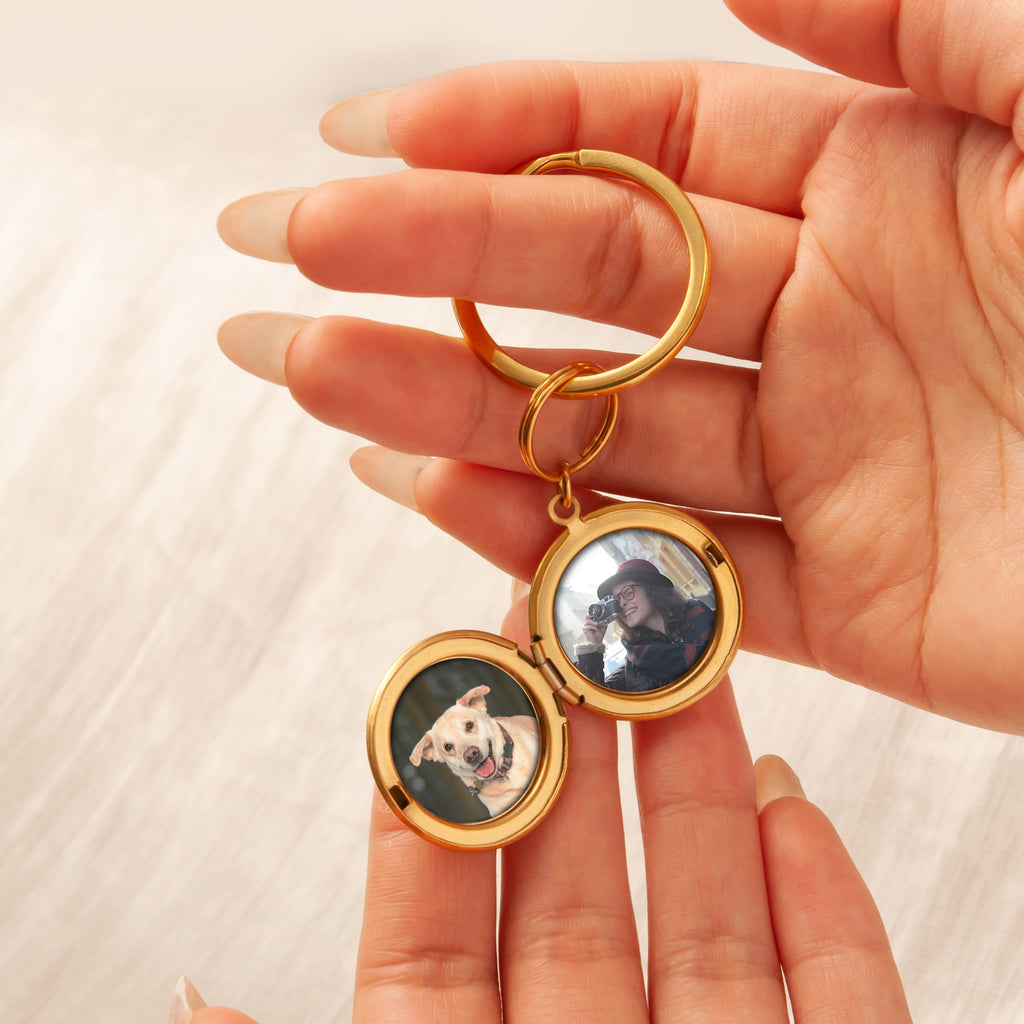 Custom Flower Photo Locket Key Chain