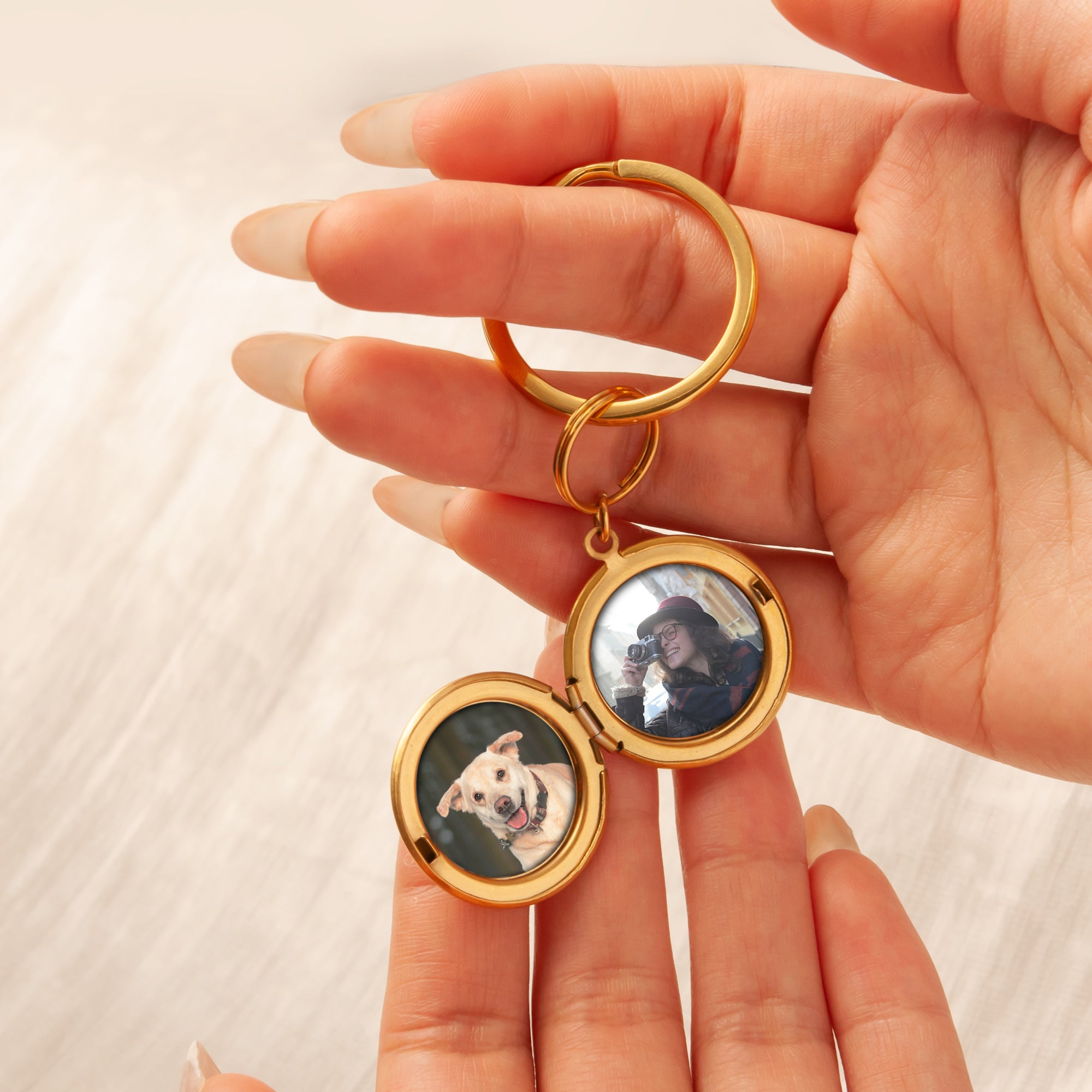 Custom Flower Photo Locket Key Chain