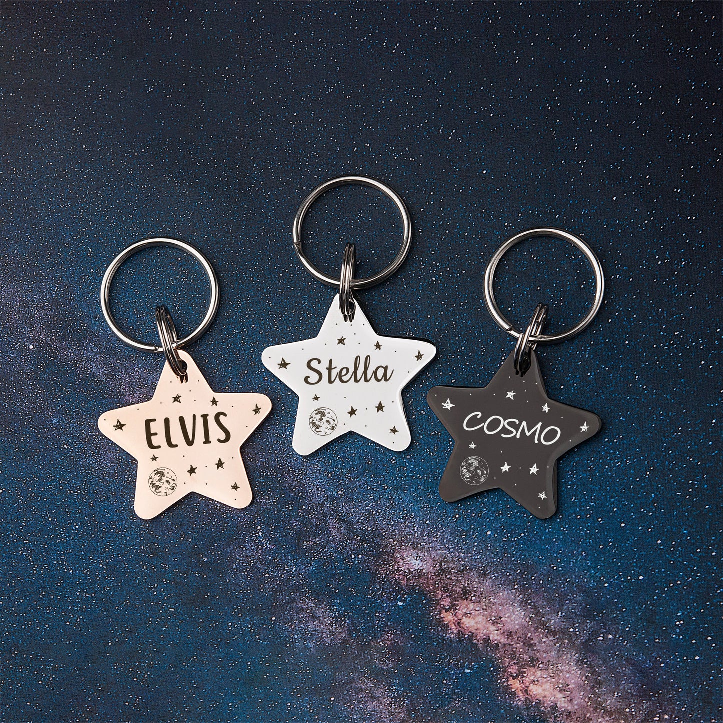 Personalized Space Themed Star Shaped Pet ID Dog Tag